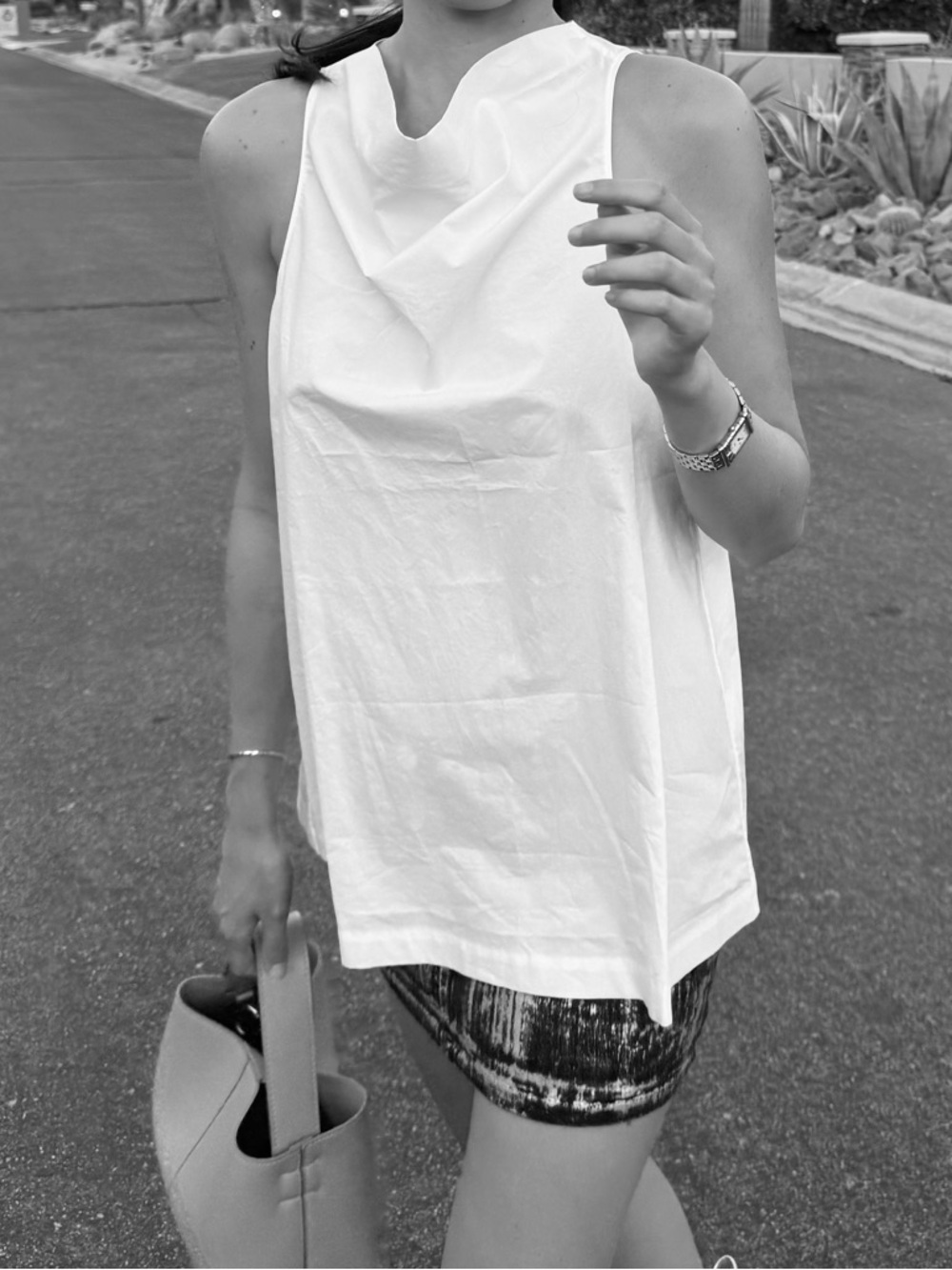 Banana Republic White Sleeveless Cowl-Neck Tunic